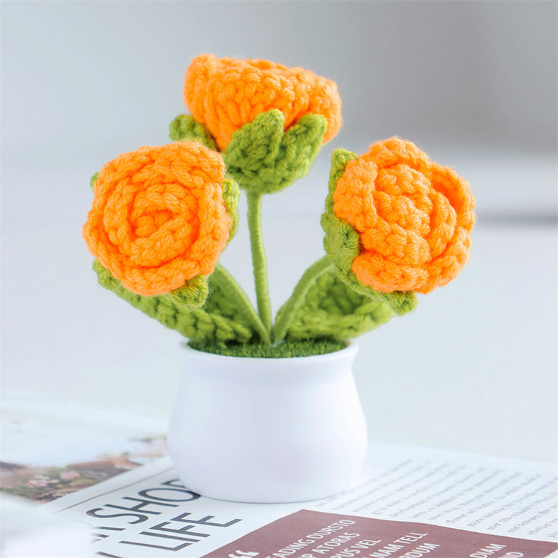 Valentine’s Day Handmade Knitted Flower Pot Gift Decor