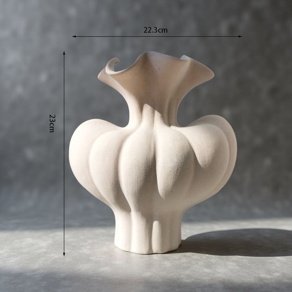 Beige Pumpkin Ceramic Flower Vase Home Decor Tabletop Accent