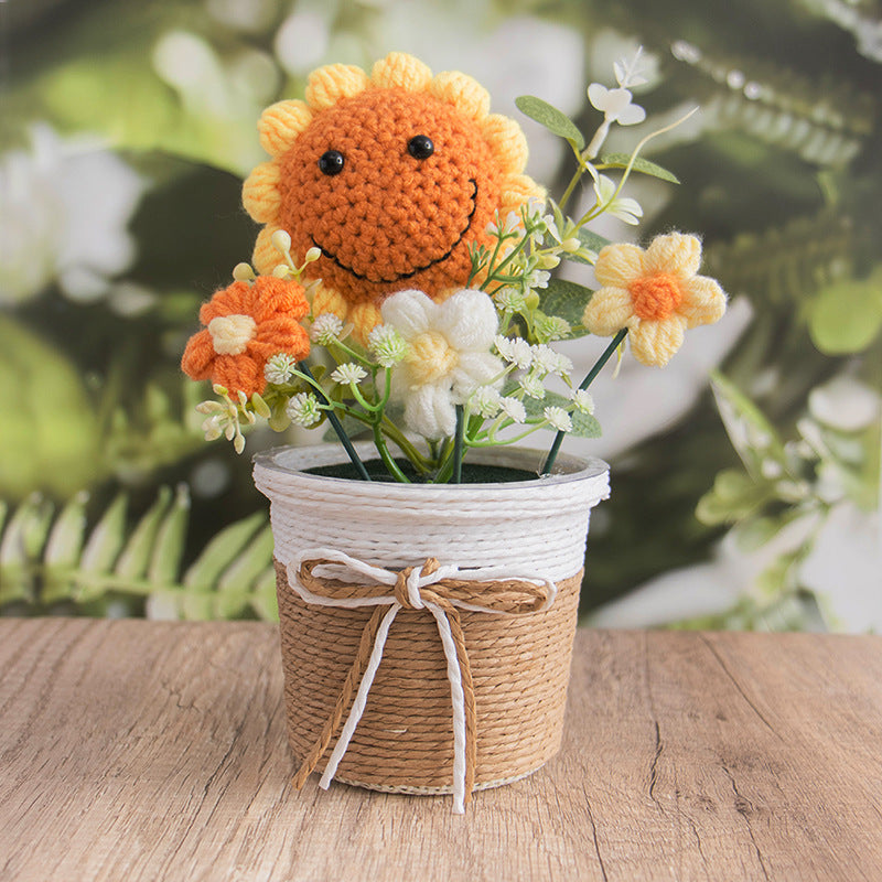 Crochet Sunflower Rose Pot Large Handmade Decor