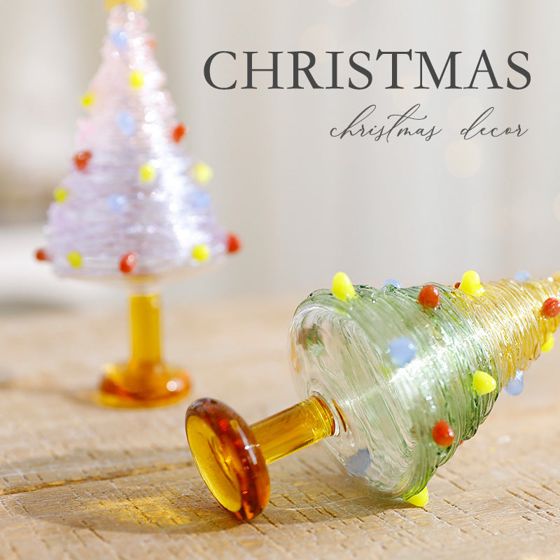 Glass Christmas Tree Tabletop Decoration Holiday Home Accent