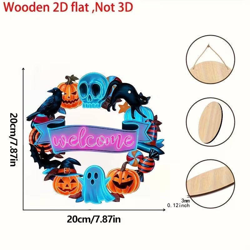 Halloween Wooden Wall Hanging Decor Pumpkin Ghost Flat Print