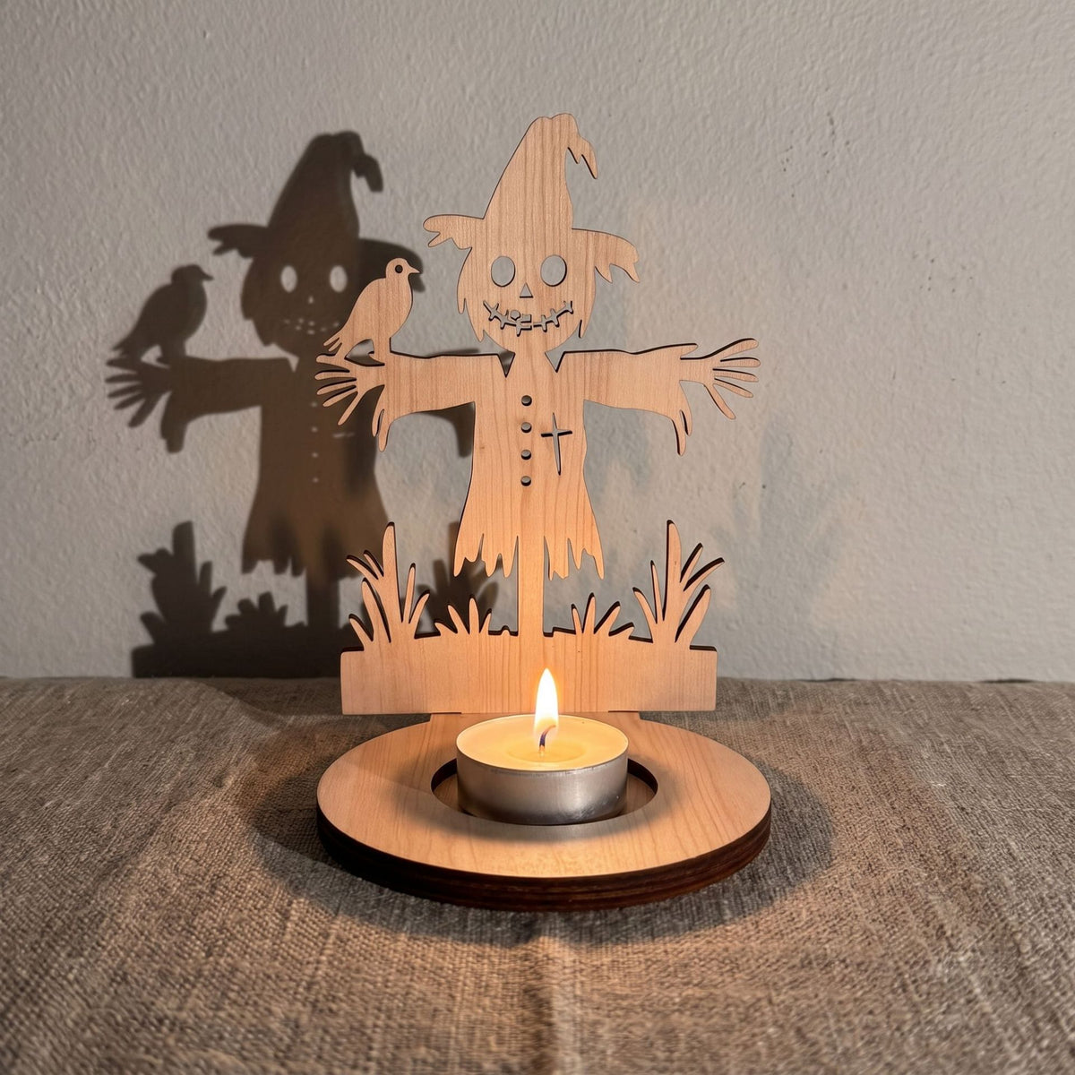 Wooden Halloween Candle Holder Tabletop Seasonal Decor