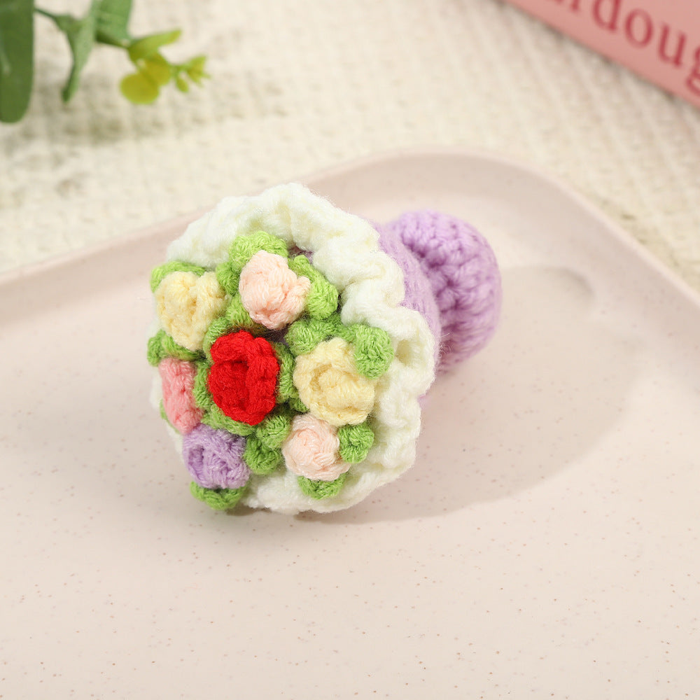 Valentines Crochet Flower Keychain Handmade Gift Decor