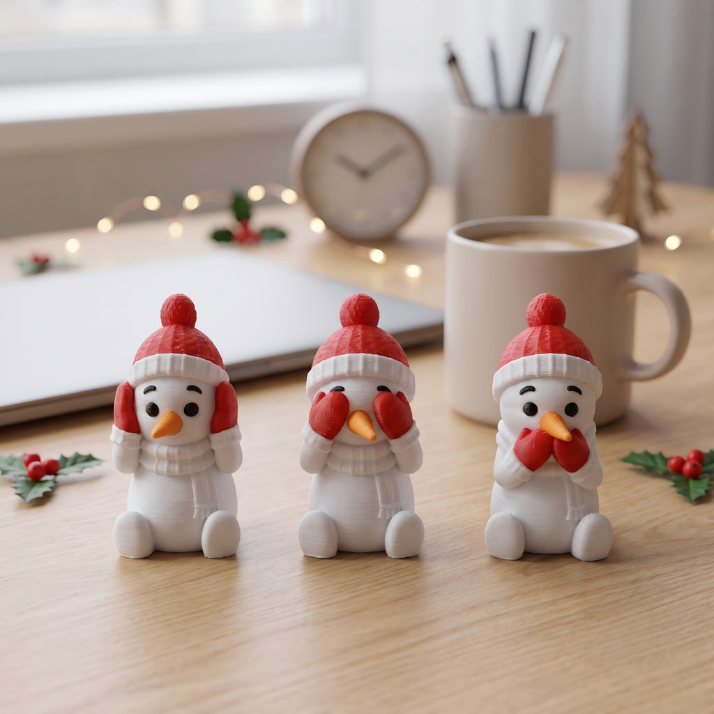 3D Printed Christmas Snowman Figurine Holiday Tabletop Decor Set