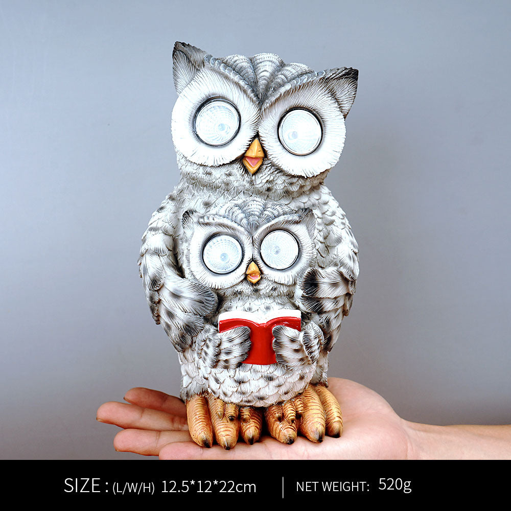 Solar Owl Garden Statue Resin Outdoor Yard Lawn Decor Light