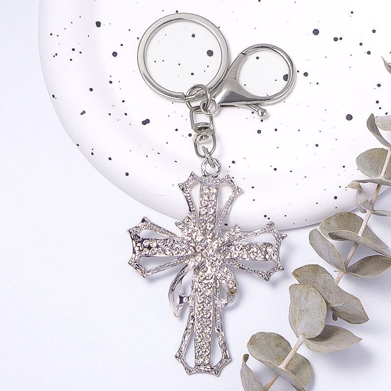 Crystal Cross Keychain Rhinestone Metal Bag Car Charm
