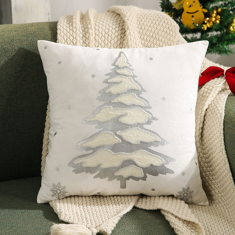 Christmas Reindeer Pillow Cover Gold Foil Tree 18x18 in