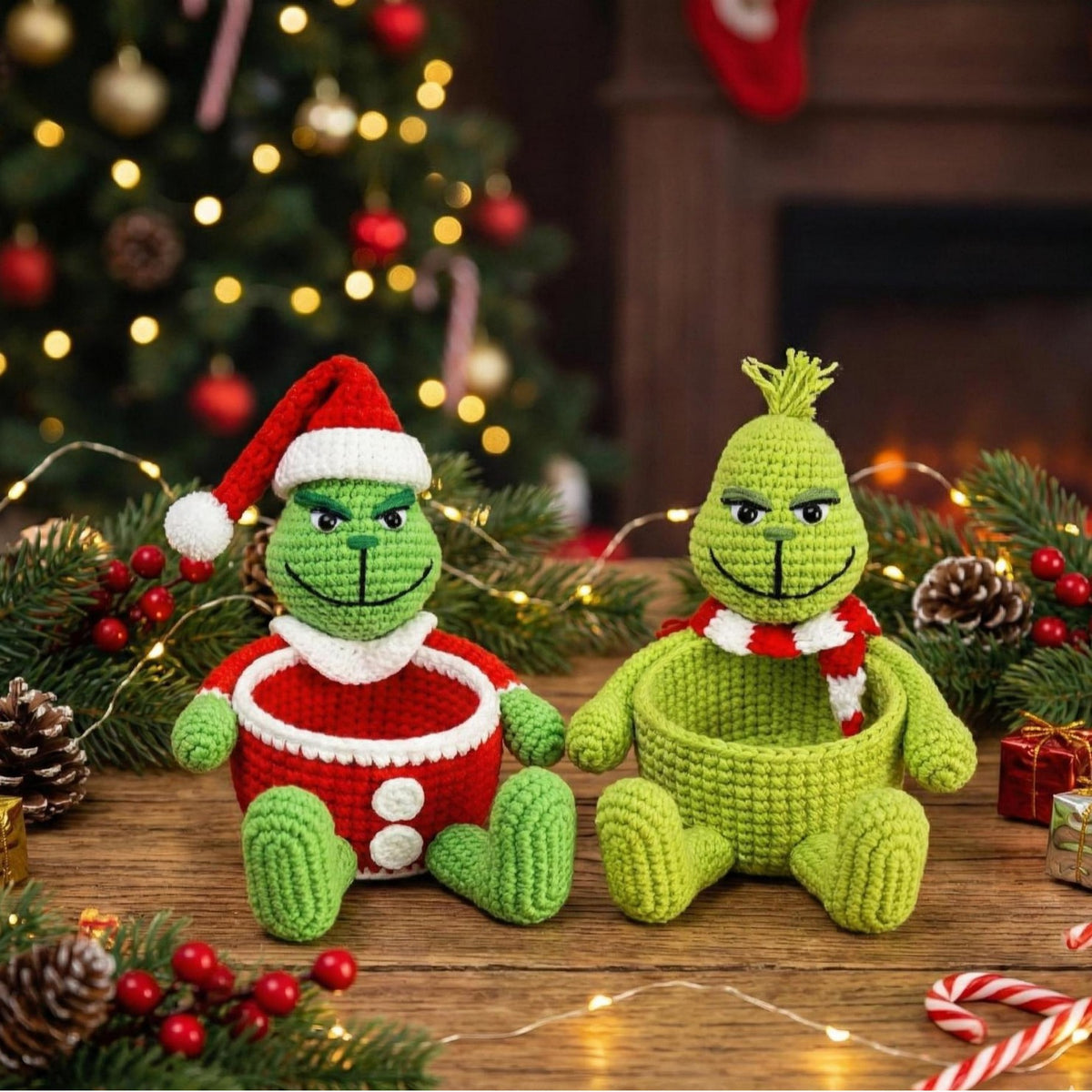 Handmade Crochet Grinch Storage Basket Christmas Decor