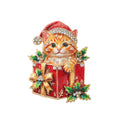 Christmas Cat Brooch Rhinestone Gift Box Pin