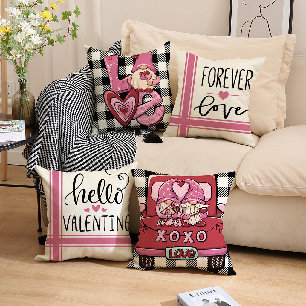 Valentine Gnome Pillow Covers Set Love Print Sofa Decor
