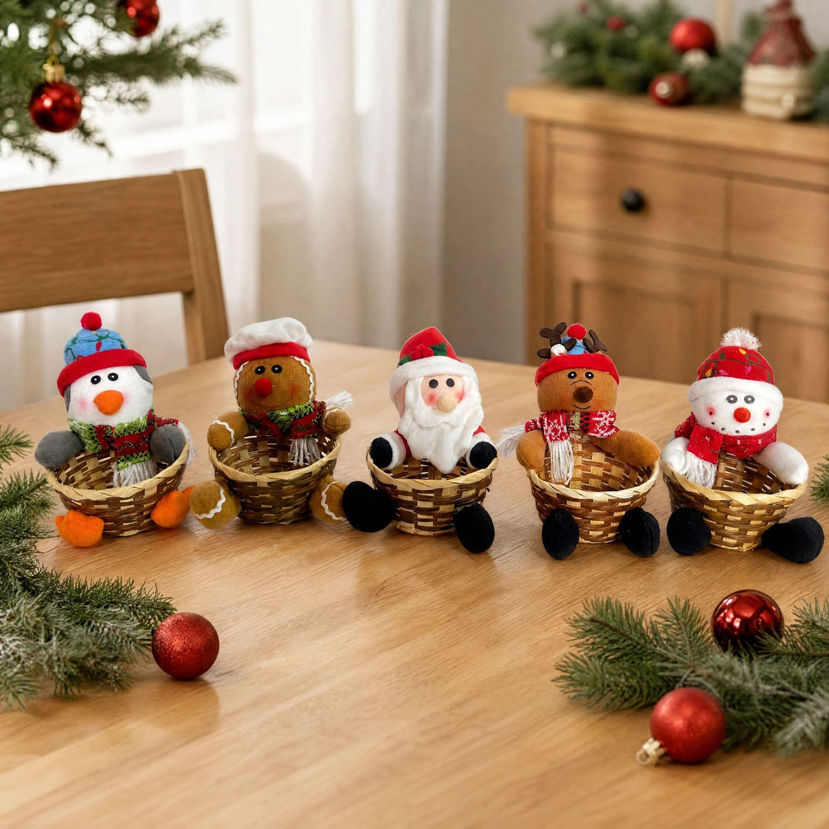 Rattan Christmas Candy Basket Holiday Tabletop Decor
