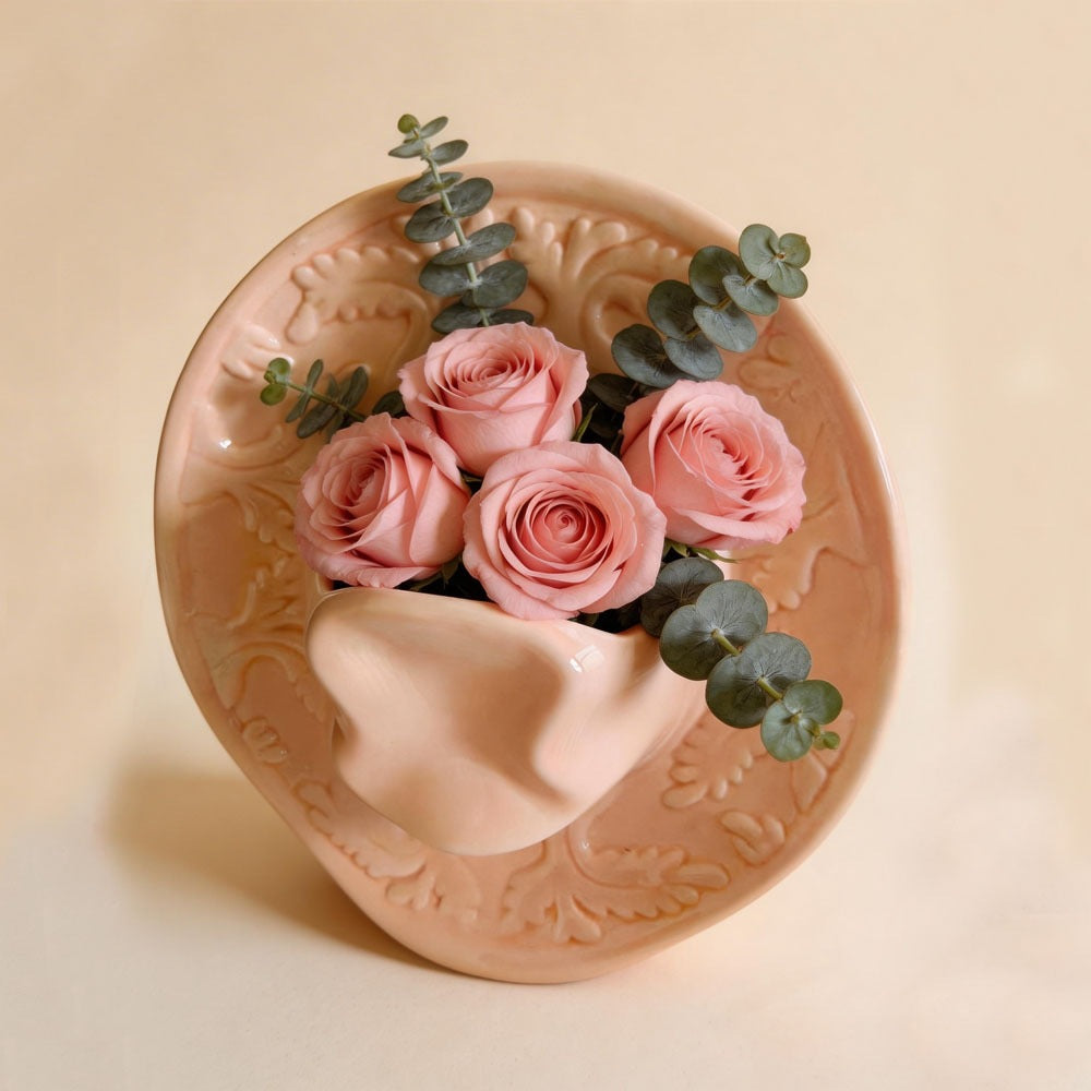 Cowboy Hat Face Ceramic Vase Decorative Flower Arrangement