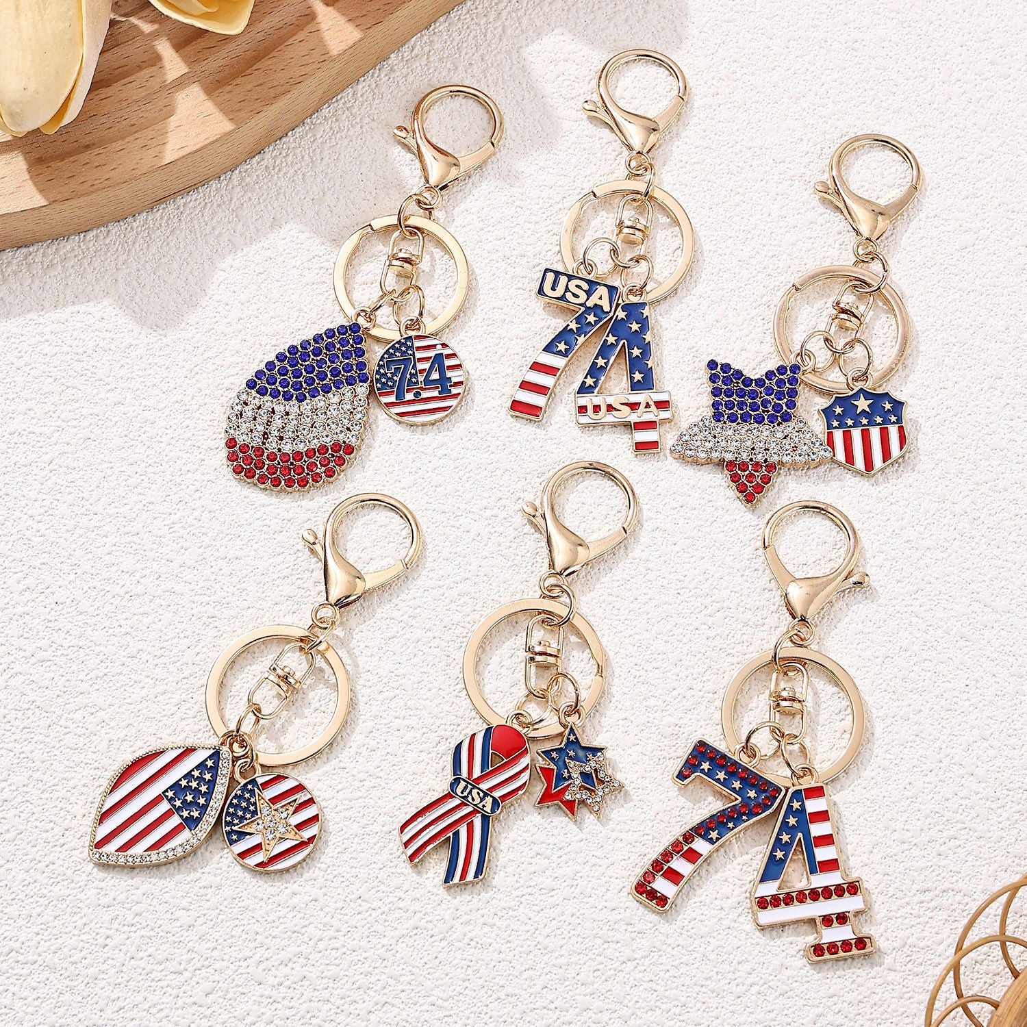 4th of July USA Keychain Set - Patriotic Rhinestone Charms