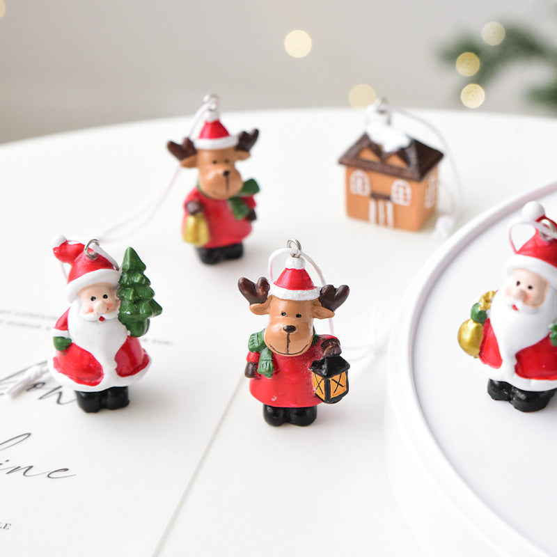 Christmas Resin Mini Figurine Ornament Set Holiday Gift Box Decor