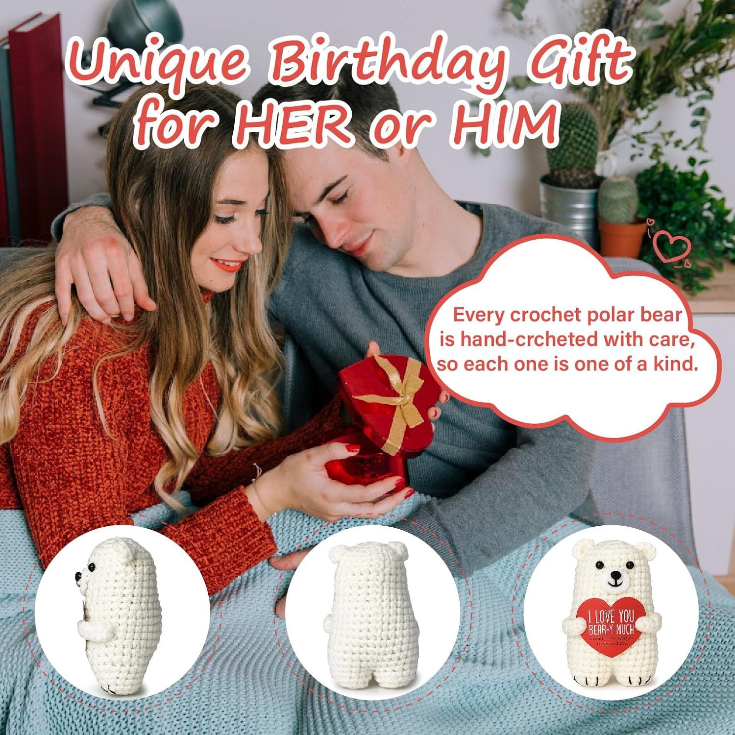 Polar Bear Crochet Plush Love Gift Cute Emotional Doll
