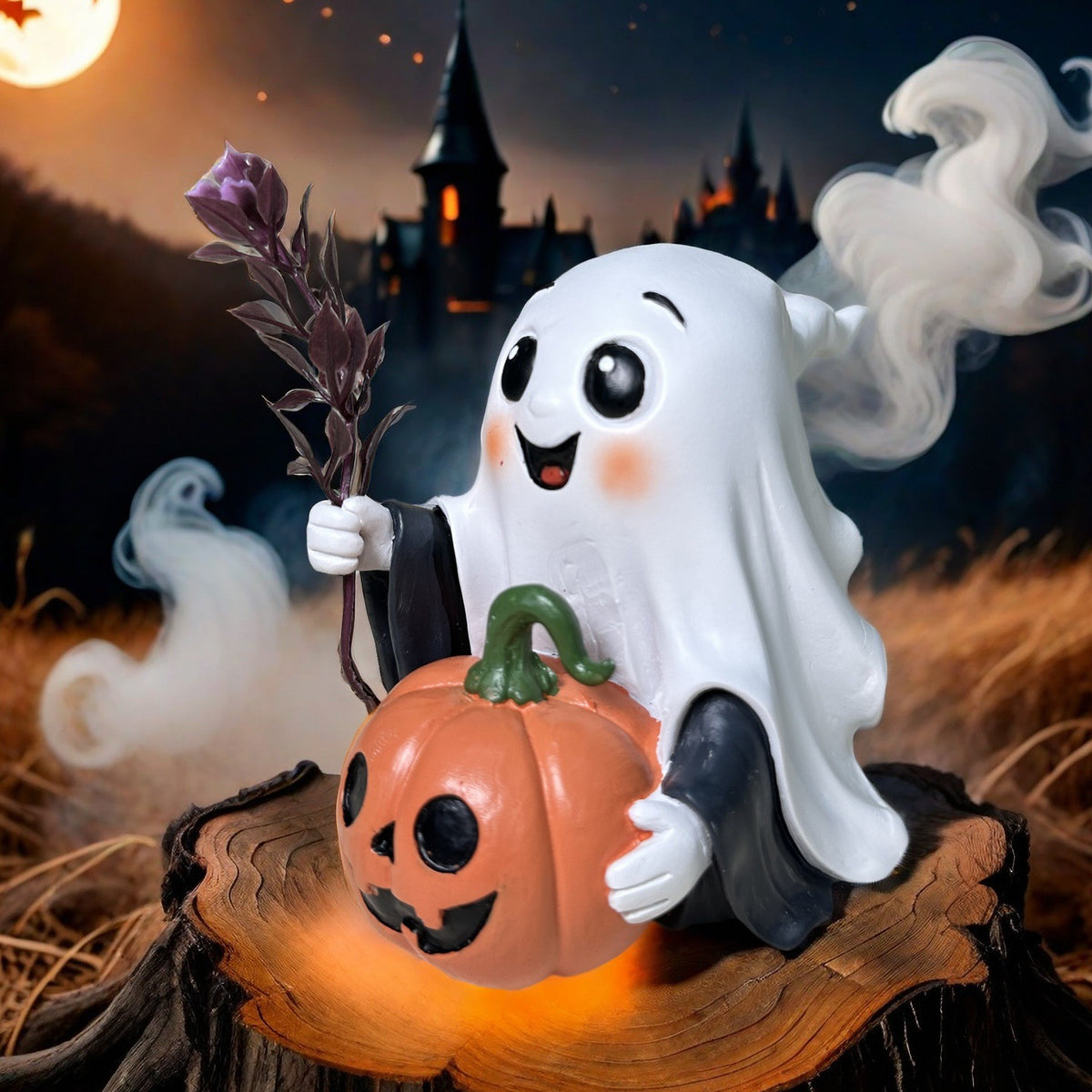Resin Halloween Ghost Pumpkin Tabletop Decoration