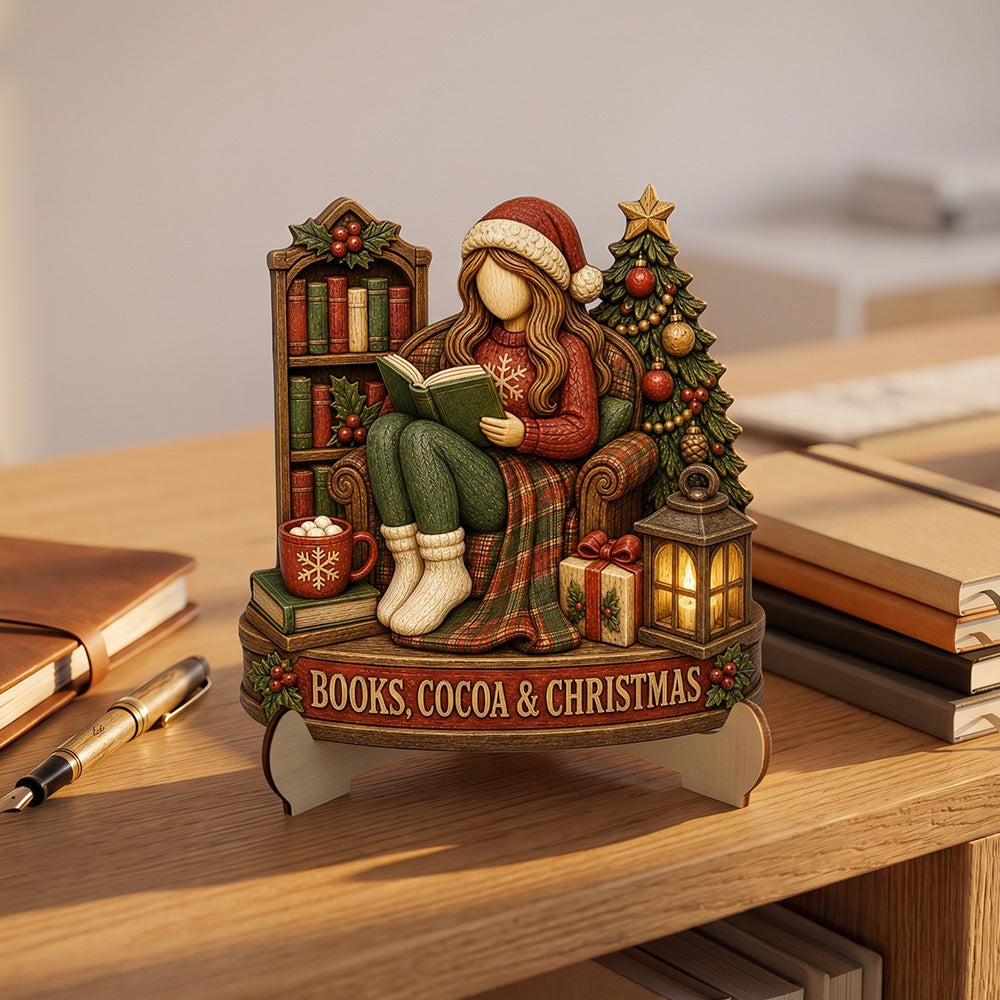 Christmas Reading Theme Wooden Tabletop Decor