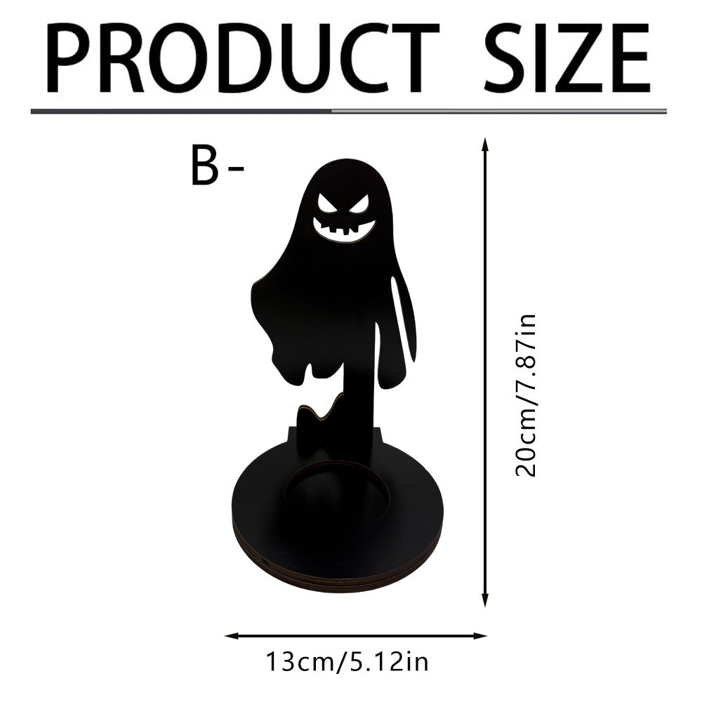 Spooky Halloween Wooden Candle Holder Tabletop Decor