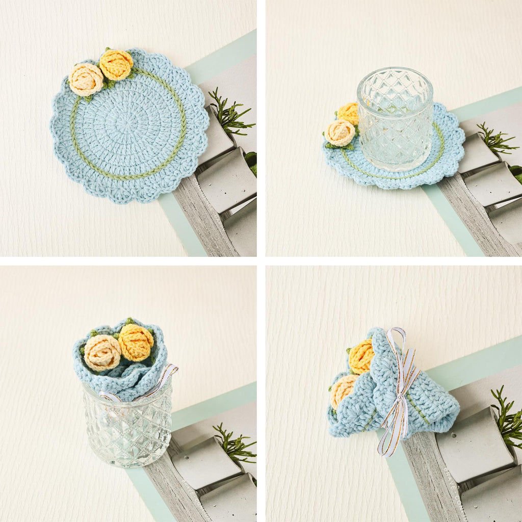 Crochet Flower Coaster Handmade Table Mat Floral Home Decor