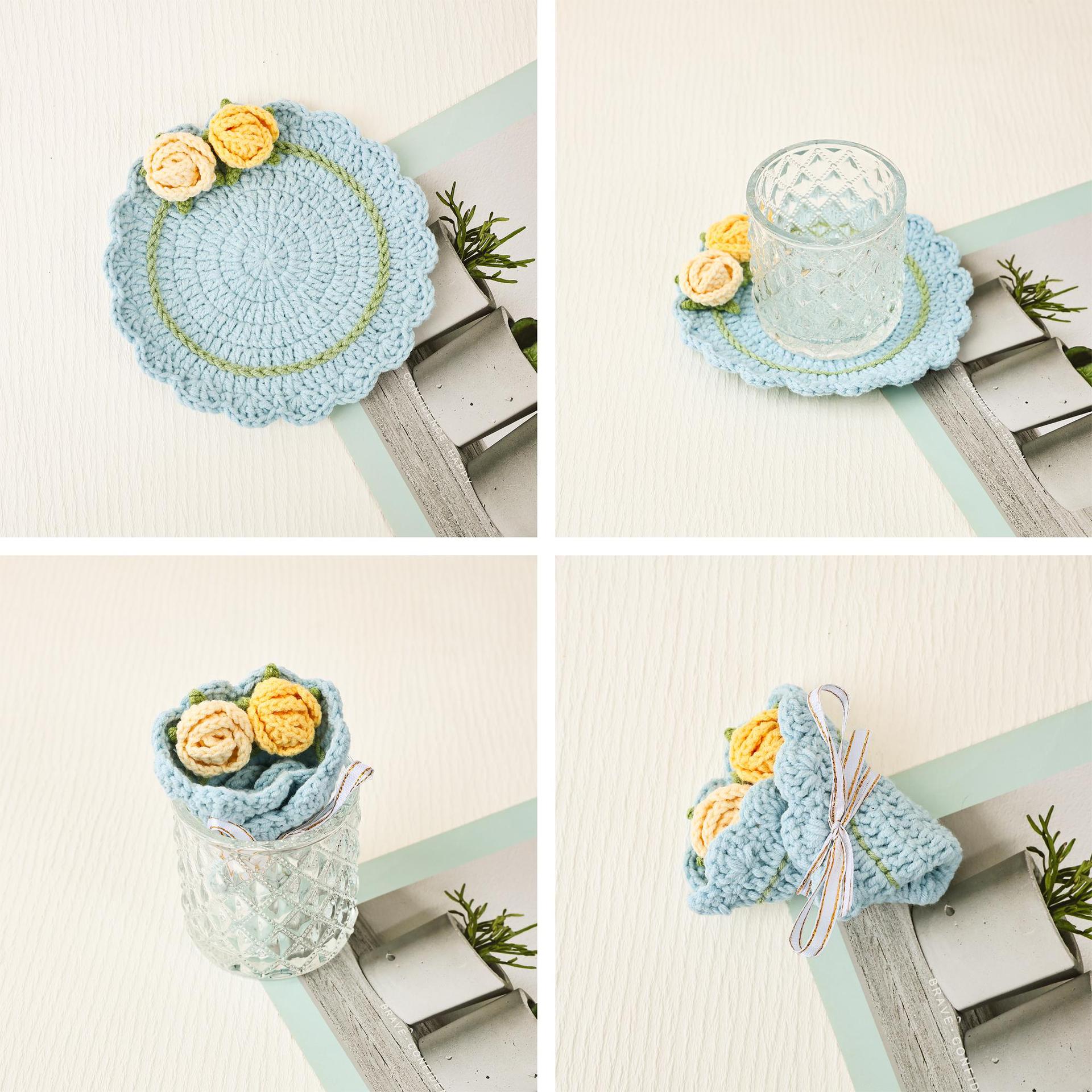 Crochet Flower Coaster Handmade Table Mat Floral Home Decor
