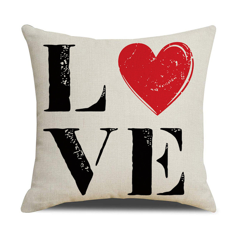 Red Plaid Valentine Pillow Cover with Heart Letter Print