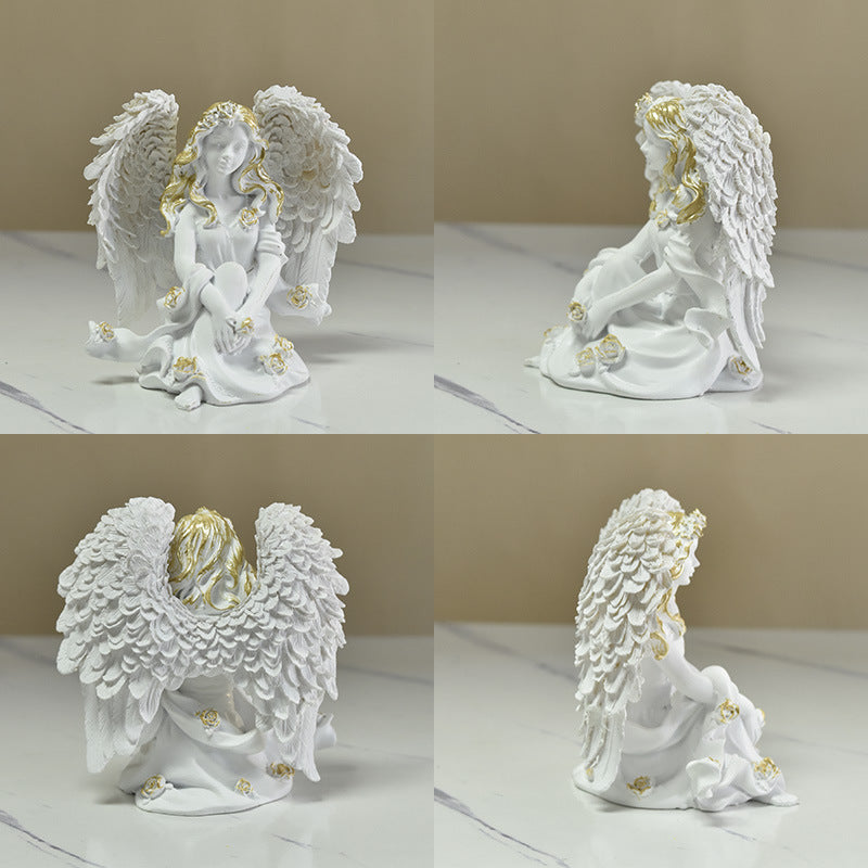 European Resin Angel Figurine Gold Accent Home Decor