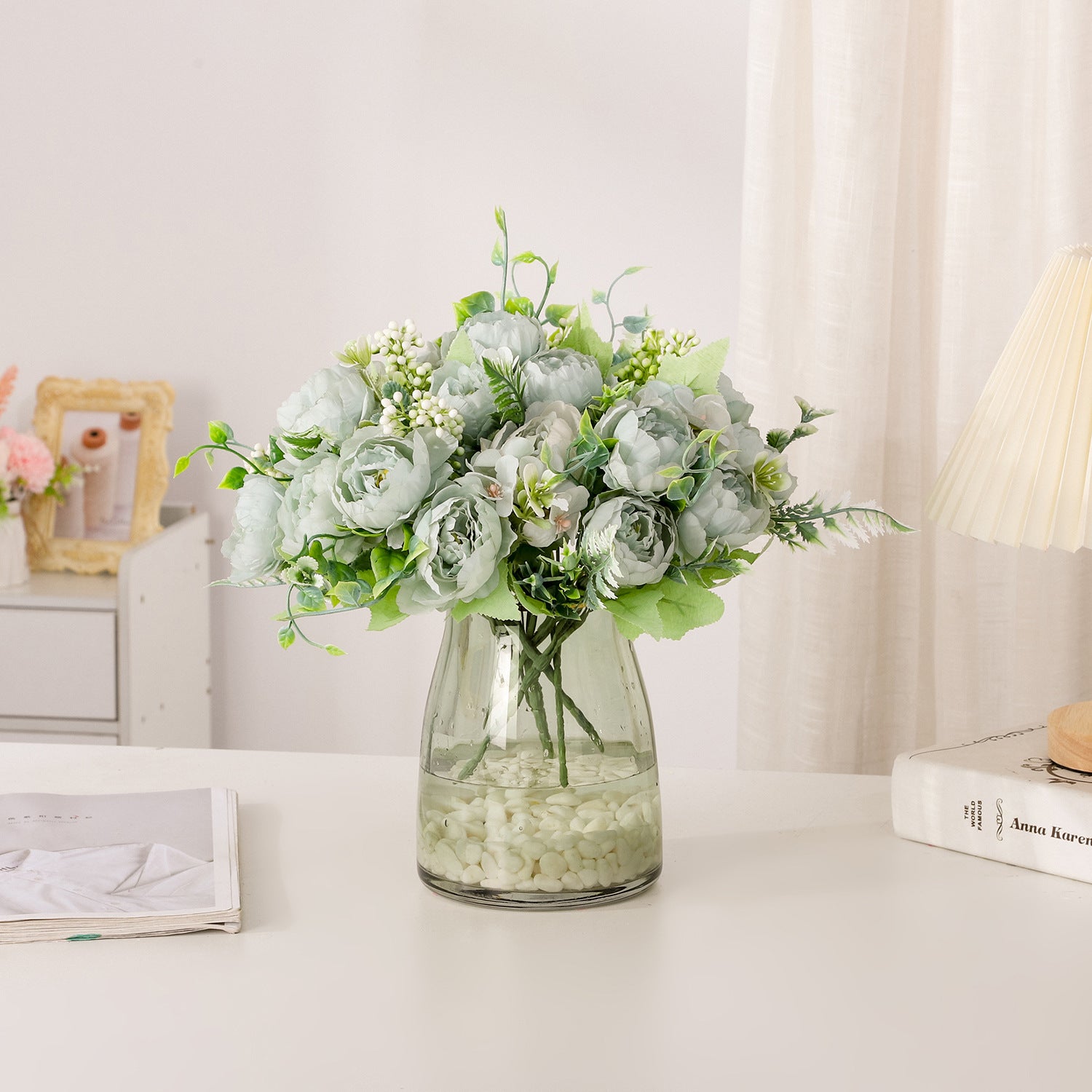 Valentine’s Day Faux Peony Bouquet Silver Frost Home Decor
