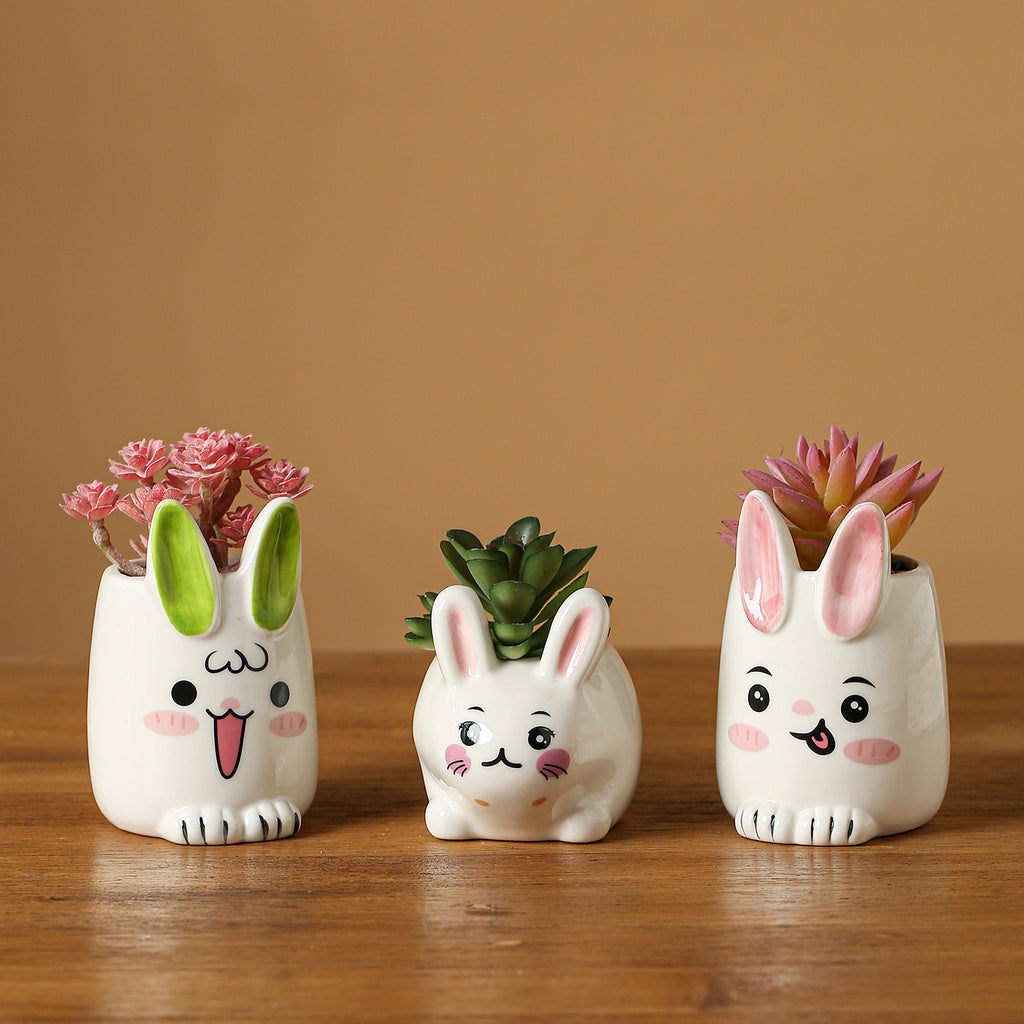 Cute Rabbit Ceramic Succulent Planter Decorative Flower Pot