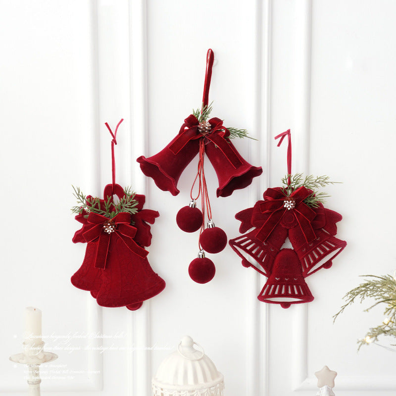 Burgundy Velvet Christmas Bell Ornaments with Bows