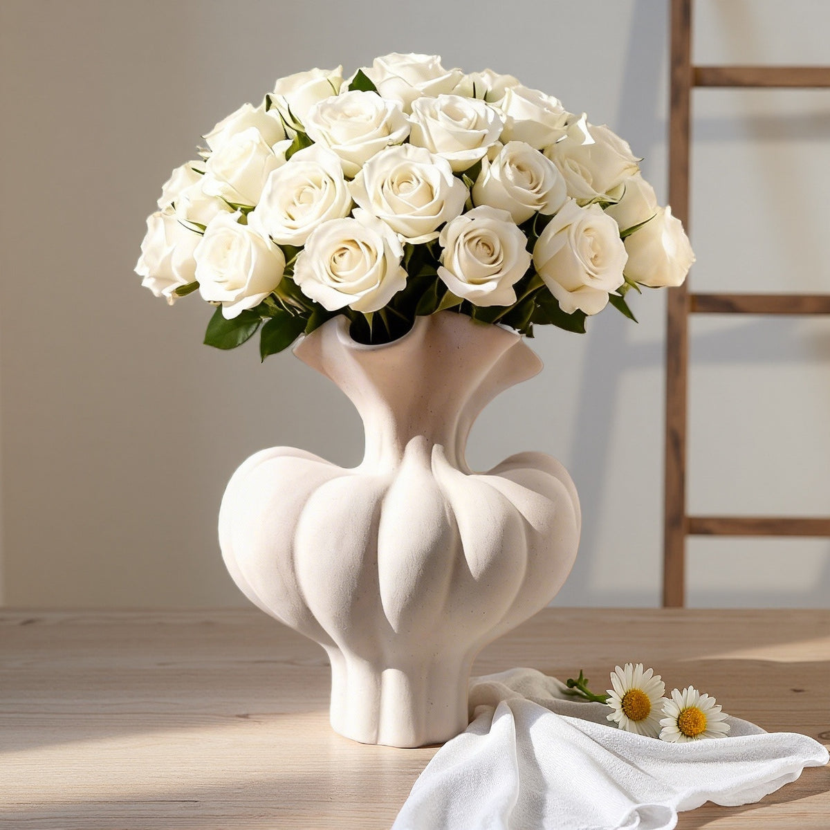Beige Pumpkin Ceramic Flower Vase Home Decor Tabletop Accent
