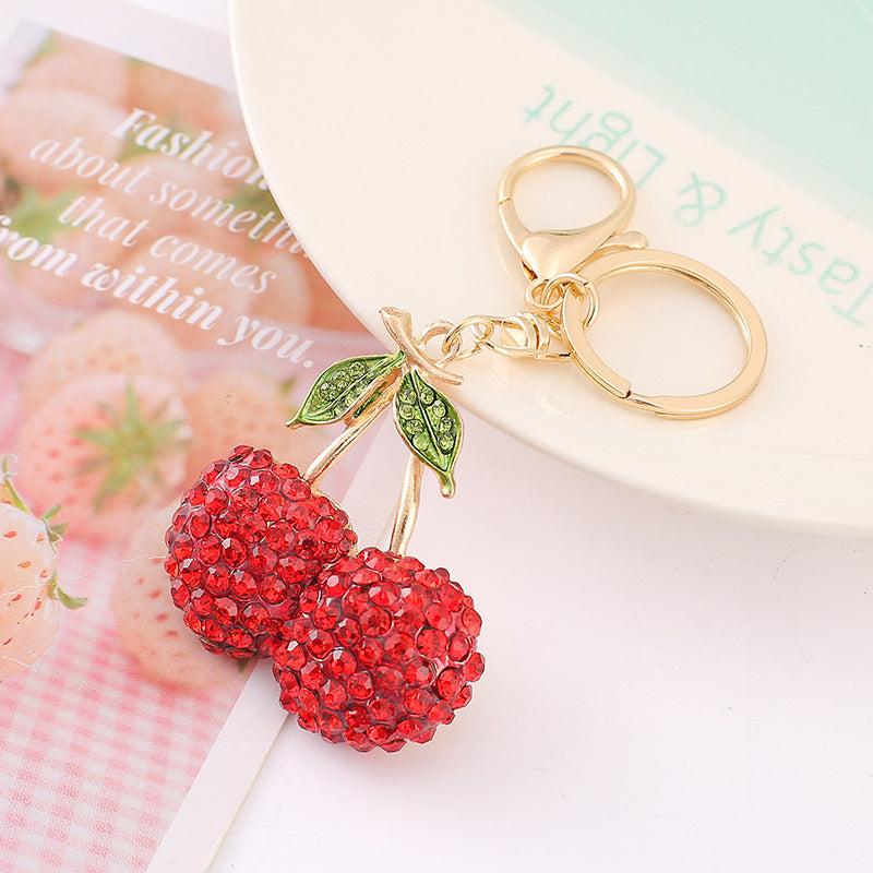 Valentine Cherry Rhinestone Keychain Gift Charm