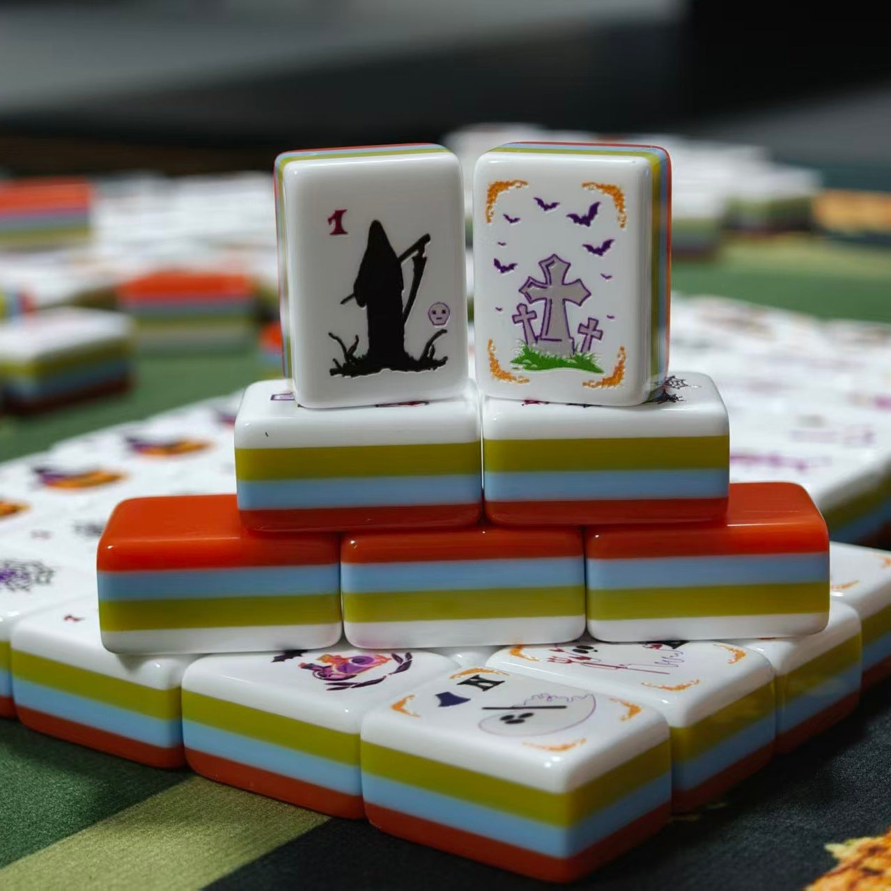 Orange Halloween Mahjong Set Acrylic Game Tiles
