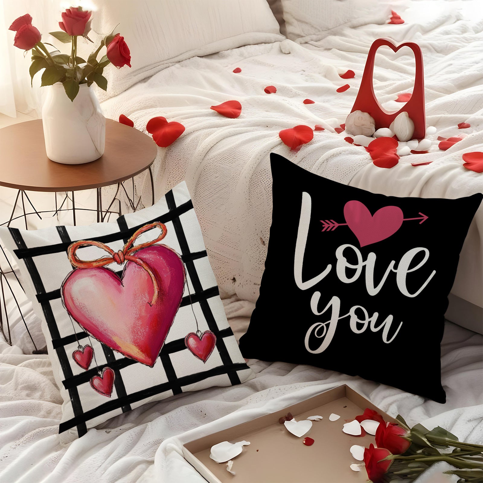 Valentine Cat Love Pillow Covers Set Cute Heart Decor