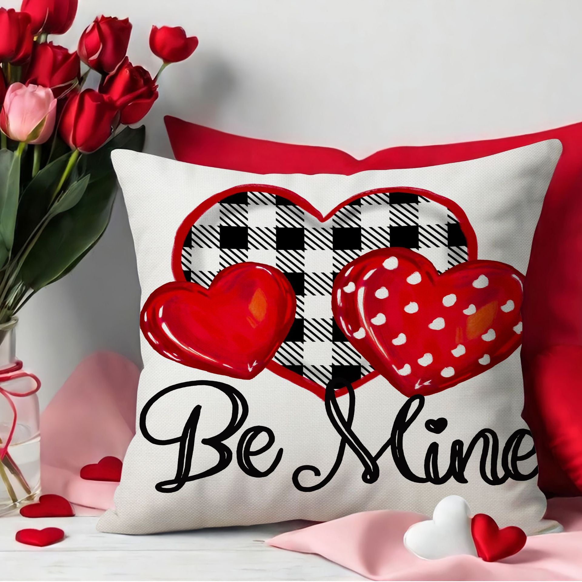Valentine Linen Heart Throw Pillow Cover Romantic Sofa Decor