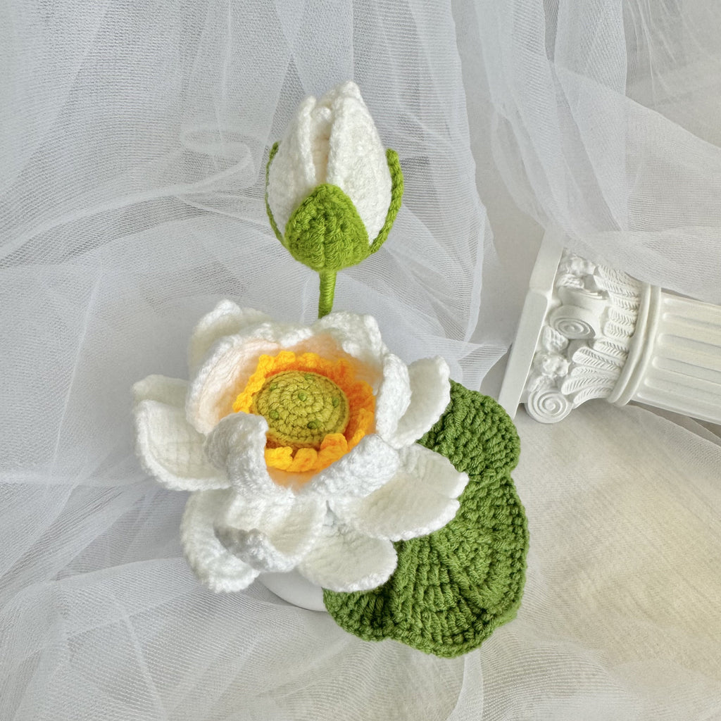 Crochet Lotus Flower Potted Plant Handmade Table Decor