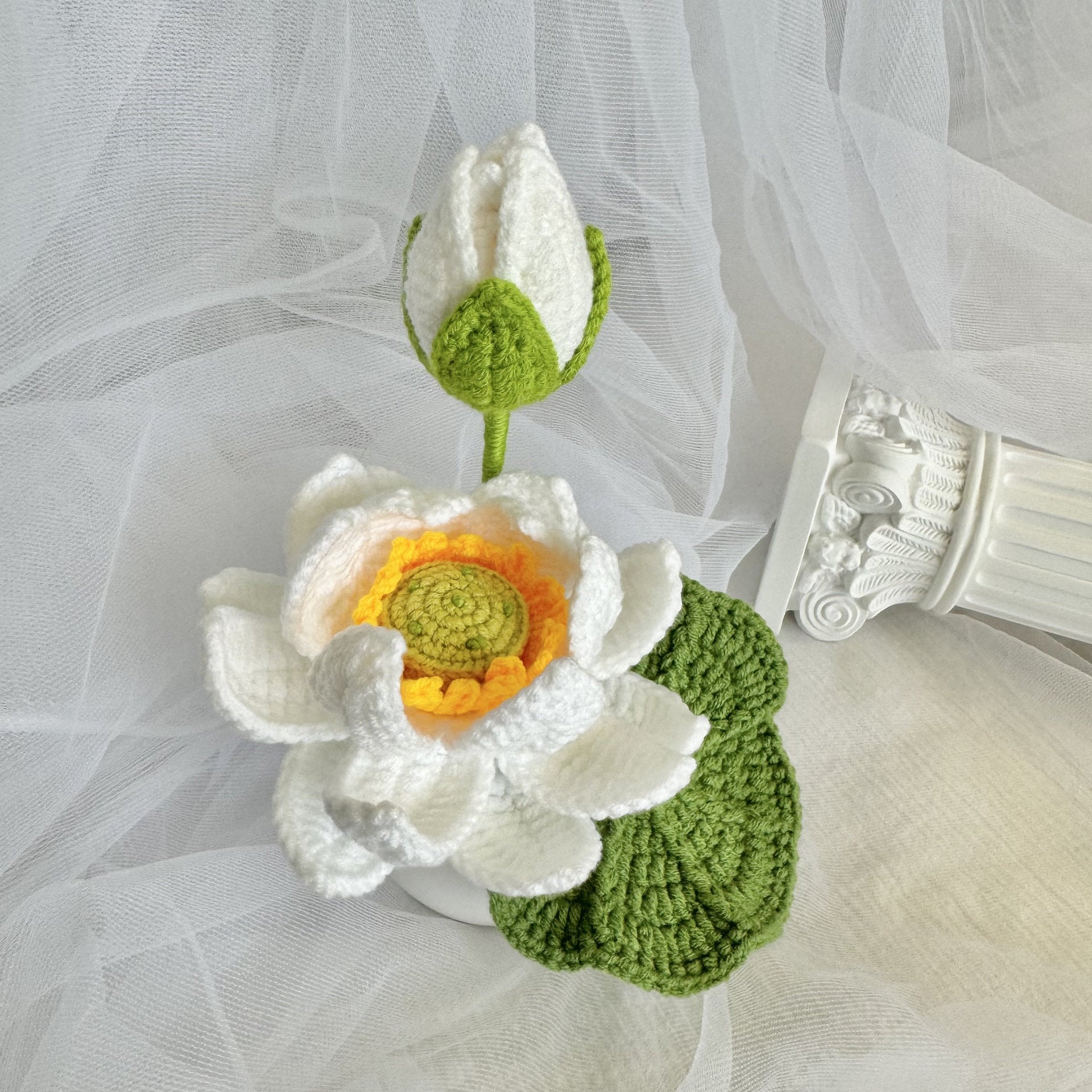 Crochet Lotus Flower Potted Plant Handmade Table Decor
