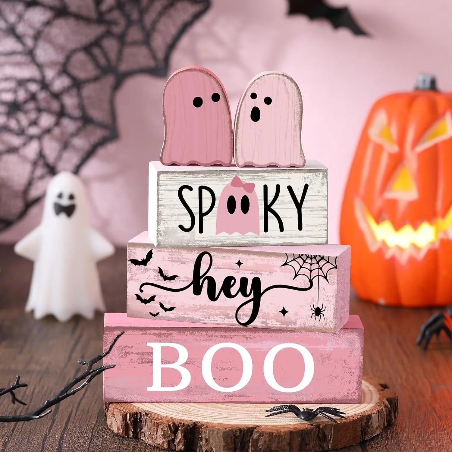 Halloween Tiered Tray Decor PVC Ghost Pumpkin Tabletop Ornament