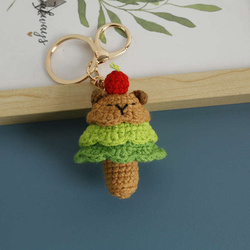 Handmade Crochet Animal Christmas Tree Keychain Holiday