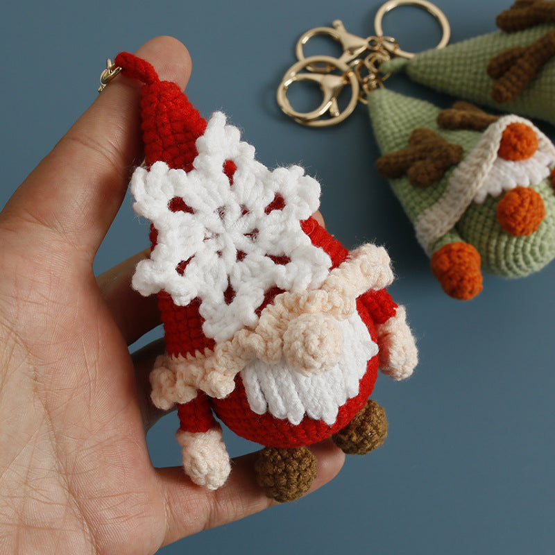 Handmade Crochet Christmas Gnome Reindeer Holiday Keychain