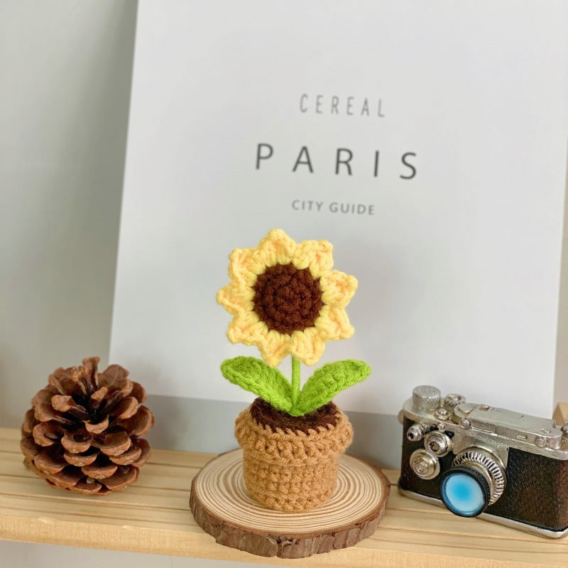 Valentine Crochet Flower Pot Decorative Gift Table Accent