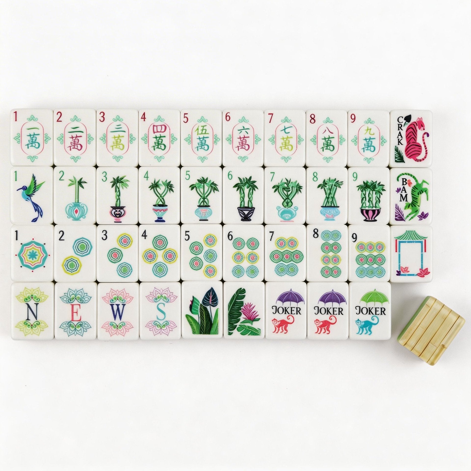 Green Stripe Acrylic Mahjong Set Portable Game Tiles