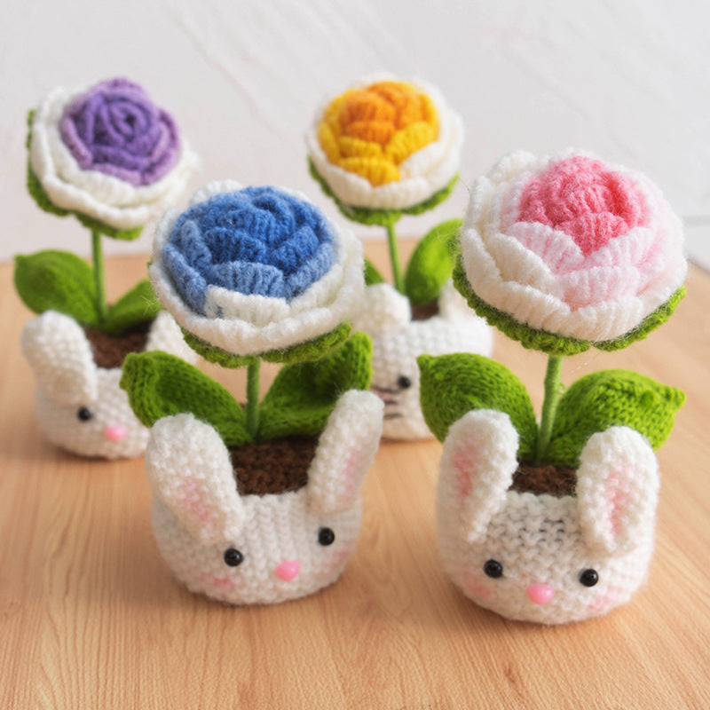Valentine Holiday Decorations Crochet Rose Desk Planter