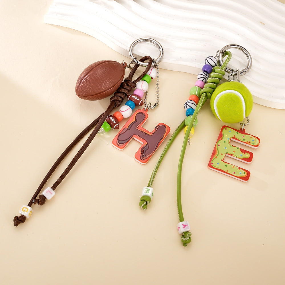 Acrylic Sports Ball Initial Keychain Bag Charm