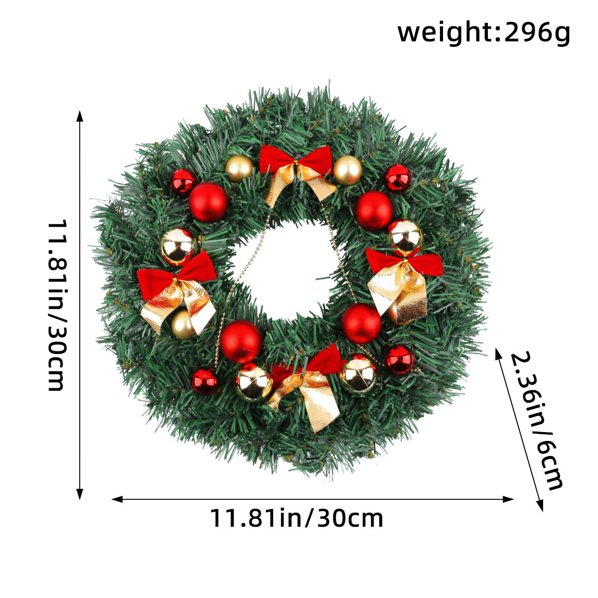 Christmas Wreath with Red Bow and Ornaments Door Decor