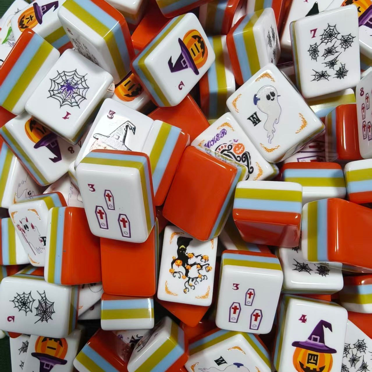 Orange Halloween Mahjong Set Acrylic Game Tiles