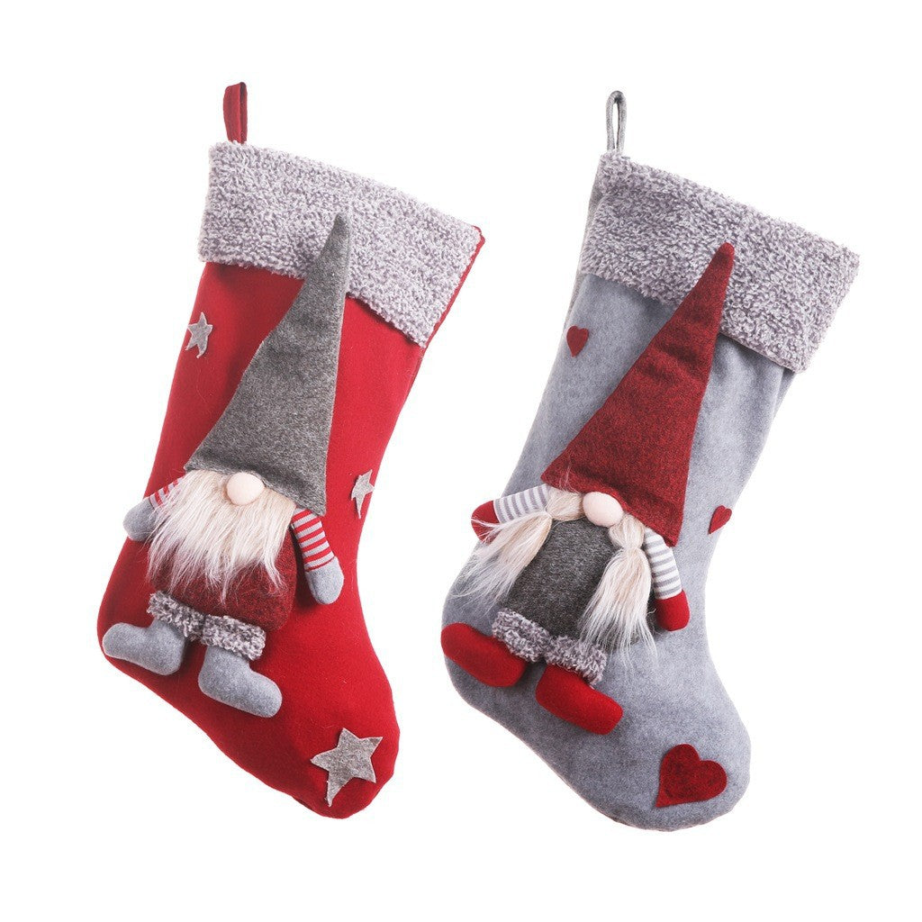 Fabric Gnome Christmas Stocking Hanging Decoration