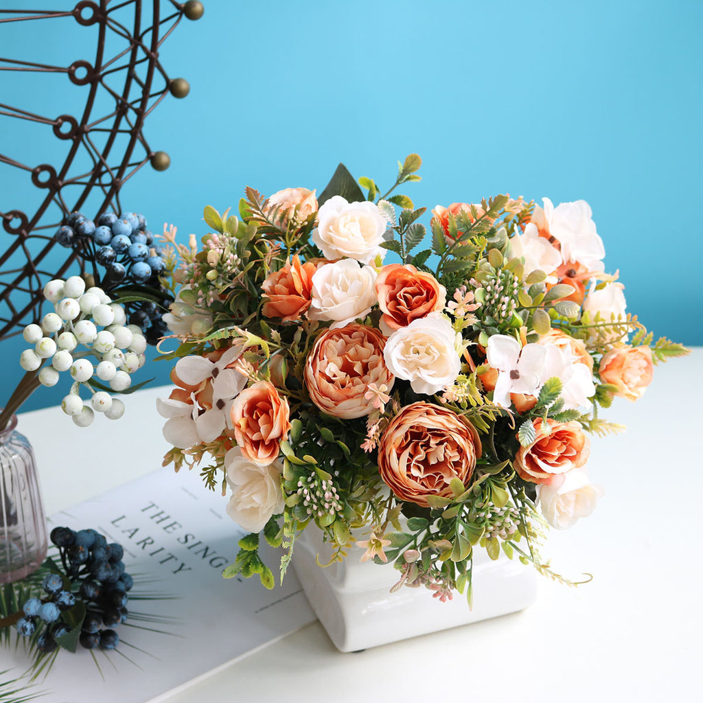 Valentine Faux Peony Rose Hydrangea Mini Bouquet Home Decor