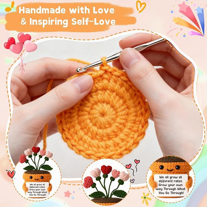 Crochet Heart Flower Plush Gift Toy for Mom Mothers Day