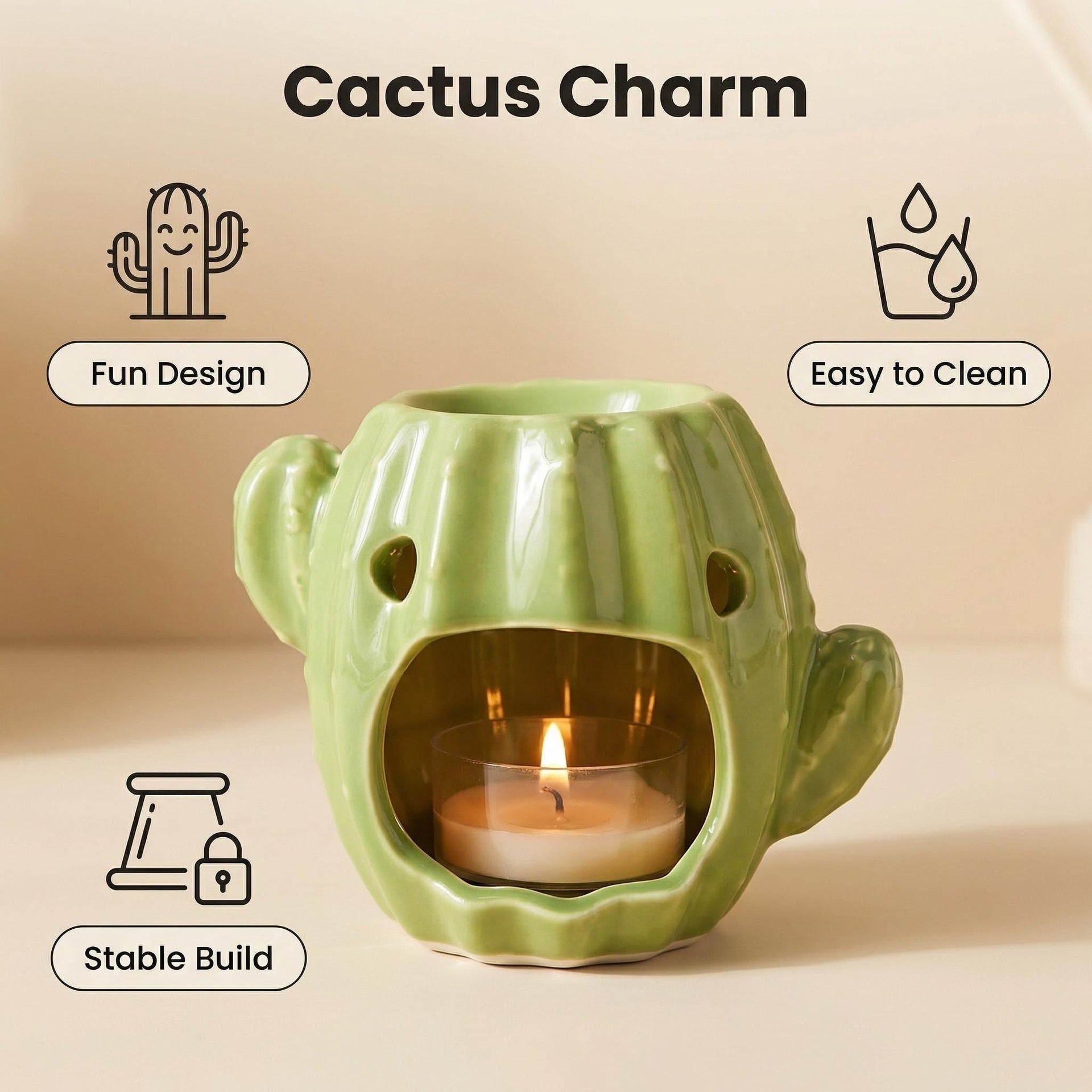 Cactus Candle Holder Ceramic Halloween Decor Tabletop