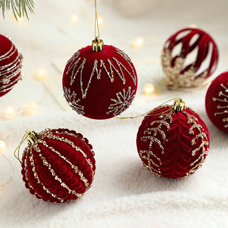 Burgundy Velvet Glitter Ball Christmas Tree Ornaments